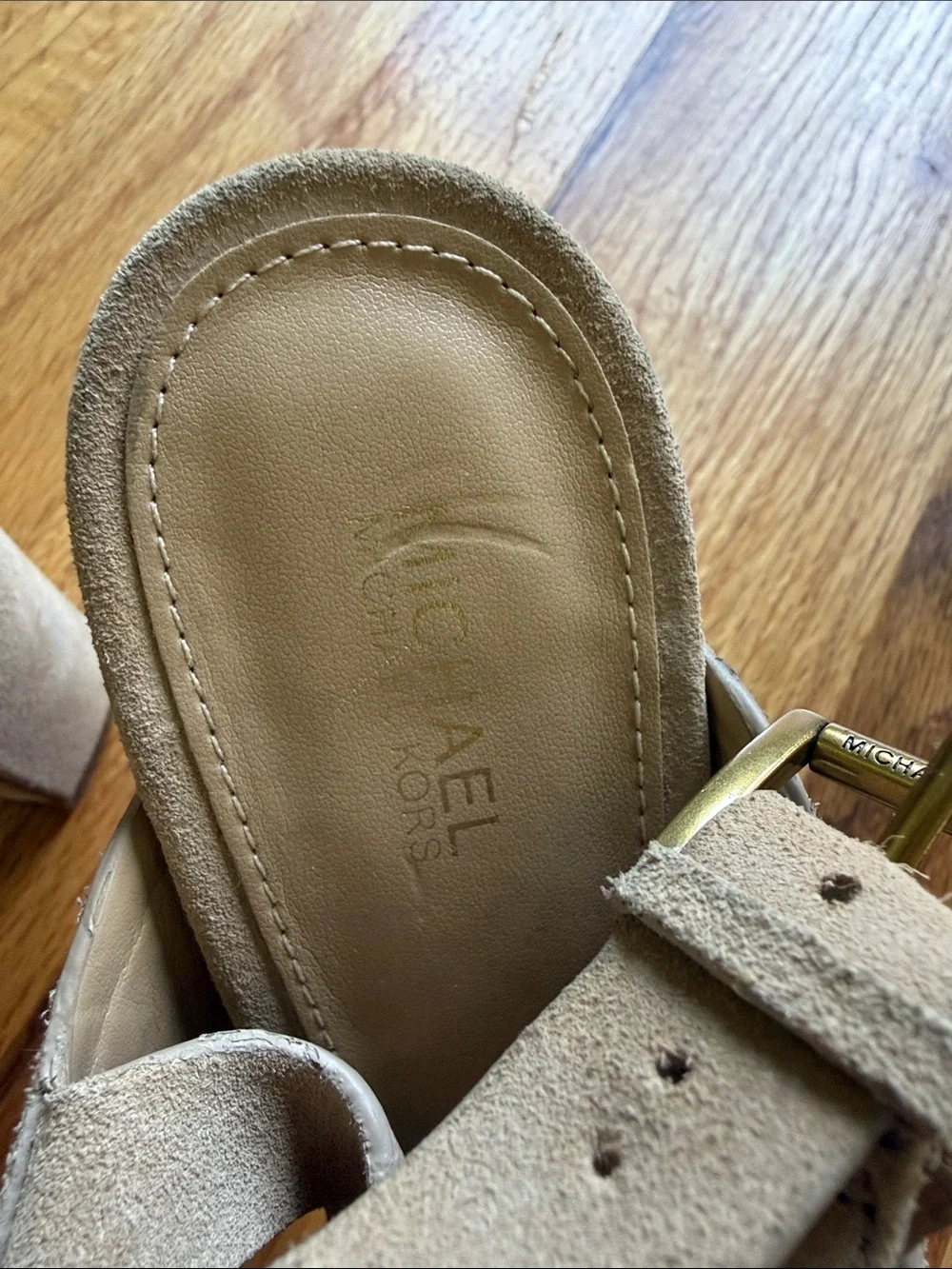 Michael Kors Beige Suede Platform Block Heel Sandals